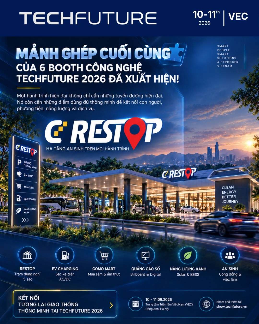 TechFuture 2026 海报介绍 CD Restop 为六个科技展位的最后一块拼图，活动于2026年9月10日至11日在河内东英 VEC 举行